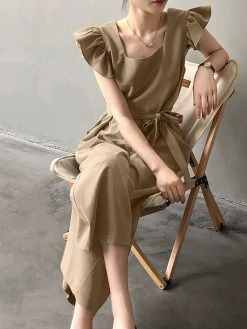 Solid Ruffle Sleeve Pocket Square Collar Wide Leg Jumpsuit 23 Solid Ruffle Sleeve Pocket Square Collar Wide Leg Jumpsuit -Zanzea Shop 29006a1a 3090 4457 b12e ef4d0b436232