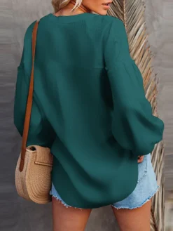 Solid Lantern Sleeve V-neck Casual Blouse For Women -Zanzea Shop 294fe934 c1f6 4161 b1fb 3791e3fe2ea6