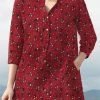 Floral Print Button Pocket Stand Collar 3/4 Sleeve Blouse