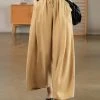 Women Solid Drawstring Waist Casual Wide Leg Pants