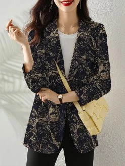 Plants Print Button Front Lapel Long Sleeve Blazer -Zanzea Shop 297f1333 faf2 47b2 90b9 dba05ed47d34