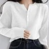 Solid Long Sleeve Half Placket Button Crew Neck Knit T-shirt