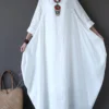 Vintage Women Solid 3/4 Sleeve Loose Maxi Dress With Pocket