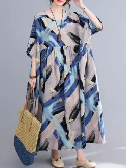 Abstract Painted Loose O-neck Half Sleeve Women Vintage Dress -Zanzea Shop 2a496e0d 3fbf 44bd a521 329f1b4f5da3