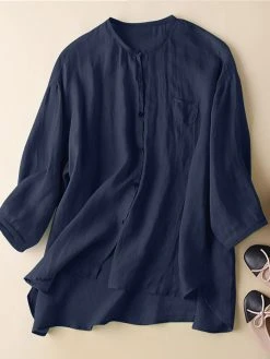 Solid V-neck Pocket Button Front High-low Hem Blouse -Zanzea Shop 2a82d44c ce10 4a01 beb4 e79a81db9085