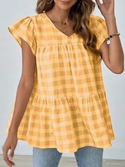Women Check Print Ruffle Sleeve V-neck A-line Blouse 15 Women Check Print Ruffle Sleeve V-neck A-line Blouse -Zanzea Shop 2ac1a251 d368 4126 bea3 d66bf2963d44