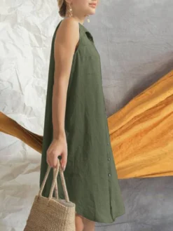 Women Solid Sleeveless Lapel Button Front Shirt Dress -Zanzea Shop 2aef15a0 fd57 414e ada0 43d7101fad8f