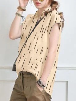 Stripe Print Short Sleeve Lapel Blouse For Women -Zanzea Shop 2af55890 0e42 401f 94f0 eff5efee673f