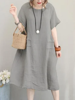 Crew Neck Short Sleeve Soild Color Casual Dress -Zanzea Shop 2b0403af 3b58 4295 a2a8 4b1ca6e31f5f