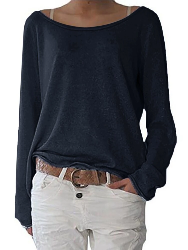 Casual Cotton Blend Long Sleeve Round Neck Women Blouse 4 Casual Cotton Blend Long Sleeve Round Neck Women Blouse - Image 4