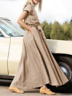 Solid Pocket Swing Short Sleeve Maxi Dress With Belt -Zanzea Shop 2b2833b4 5cb0 48fa a915 883768fc618c