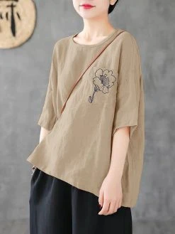 Flower Embroidery Pocket Half Sleeve Crew Neck Loose T-shirt 16 Flower Embroidery Pocket Half Sleeve Crew Neck Loose T-shirt -Zanzea Shop 2b5aa939 af74 4306 899c e4172cc6003a