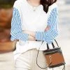 Stripe Patchwork Long Sleeve Crew Neck Blouse