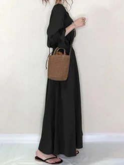 Solid Button Elastic Waist V Neck Casual Maxi Dress 11 Solid Button Elastic Waist V Neck Casual Maxi Dress -Zanzea Shop 2bb32abc e384 4c7d ab18 bbc32deae727
