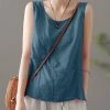 Solid Fold Pleated Crew Neck Sleeveless Casual Tank Top