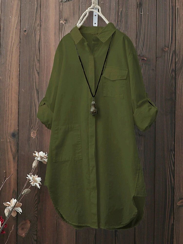 Women Solid Color Loose Casual Long Sleeve Shirts 3 Women Solid Color Loose Casual Long Sleeve Shirts - Image 3