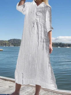 Women Striped Lapel Half Button Casual Shirt Dress -Zanzea Shop 2beba065 7e51 4b80 be21 8952f88d7e9b