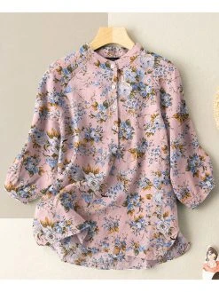 Allover Flower Print Casual Stand Collar Button Blouse -Zanzea Shop 2bf1339a f2ae 4581 b3a1 bfbb6fab3660