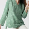 Allover Floral Print V-neck Slit Hem Long Sleeve Blouse