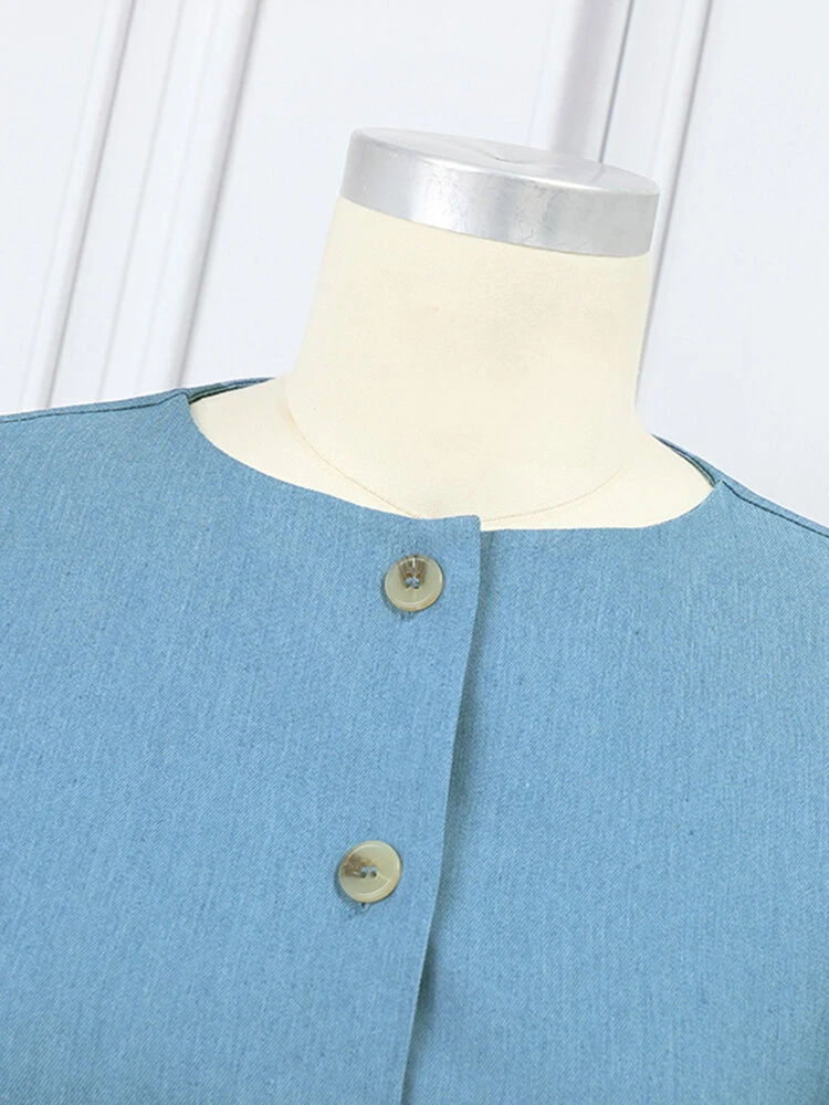 Women Solid Button Front Short Sleeve Denim Shirt Dress 5 Women Solid Button Front Short Sleeve Denim Shirt Dress - Image 5