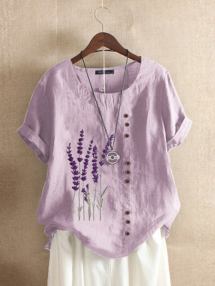 Women's Floral Embroidery Short Sleeve Tops 2 Women's Floral Embroidery Short Sleeve Tops - Image 2