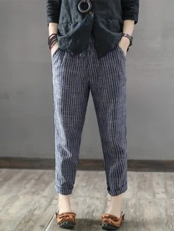 Vintage Striped Pockets Cotton Harem Pants -Zanzea Shop 2c85176a 64ef 4056 a194 c8bc886ec704