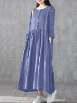 Solid Color A-line Loose Plus Size Dress -Zanzea Shop 2ca2995d f532 41b3 95de ec785101f7f5