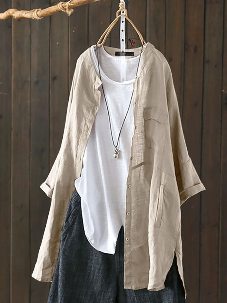 Vintage Solid Color High Low Plus Size Long Shirt 6 Vintage Solid Color High Low Plus Size Long Shirt - Image 6