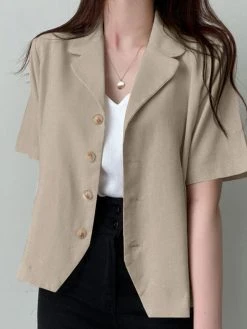 Solid Button Front Lapel Short Sleeve Casual Blazer -Zanzea Shop 2cef093f b5e7 4efa 8445 633abdae165a