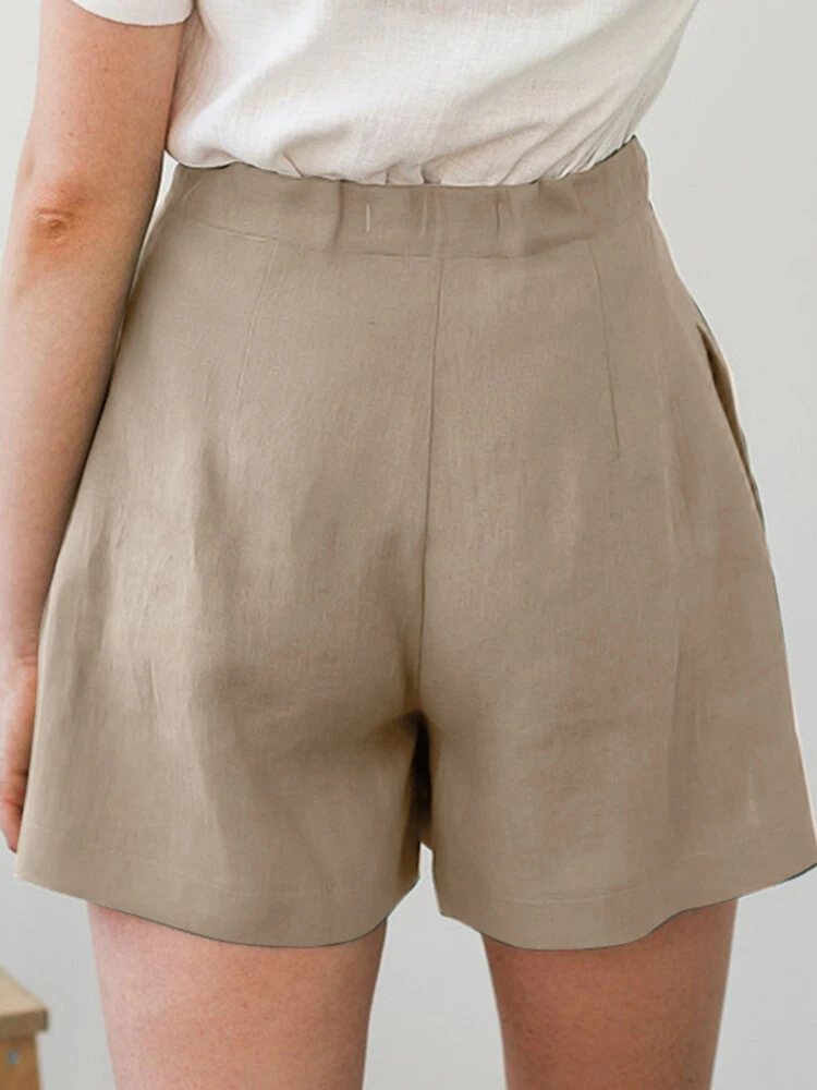 Solid Pocket Ruched A-Line Casual Cotton Shorts 2 Solid Pocket Ruched A-Line Casual Cotton Shorts - Image 2