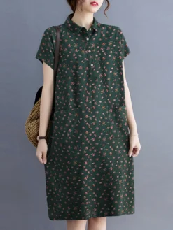 Calico Button Pocket Short Sleeve Casual Cotton Midi Dress -Zanzea Shop 2dc7a0a9 b05f 49b9 8945 69042359ef69