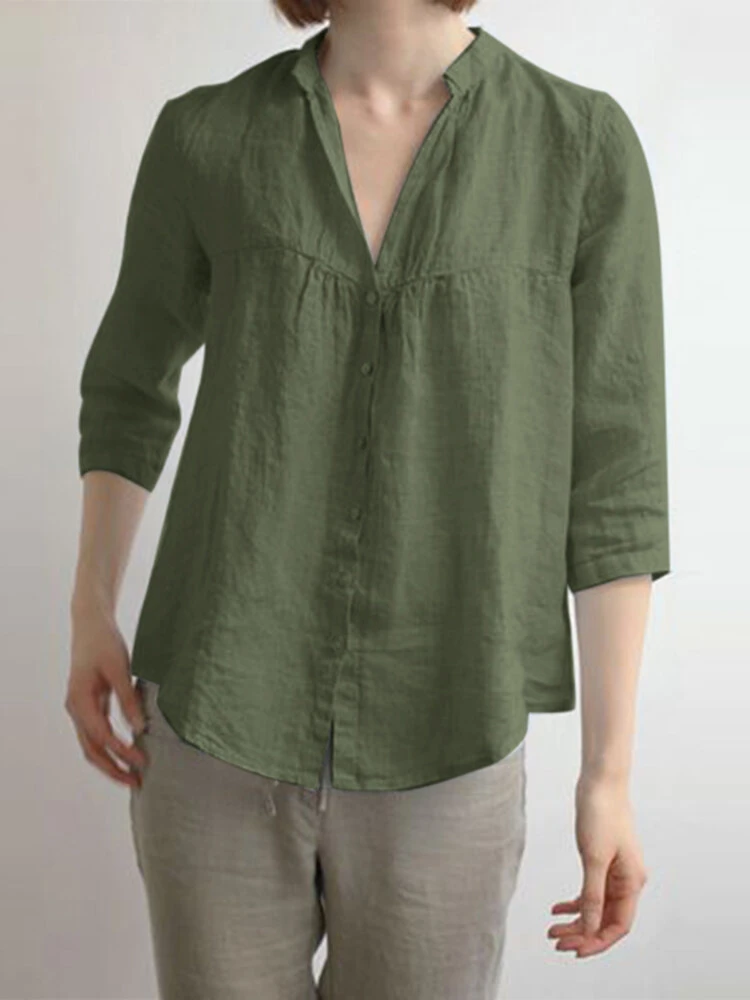 Solid Button Front Lapel 3/4 Sleeve Blouse 4 Solid Button Front Lapel 3/4 Sleeve Blouse - Image 4