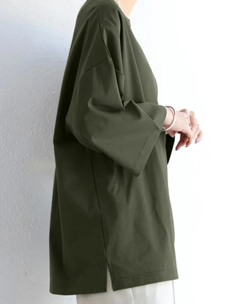 Solid Drop Shoulder Loose Crew Neck T-shirt For Women 2 Solid Drop Shoulder Loose Crew Neck T-shirt For Women - Image 2