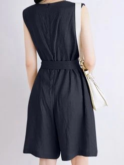 Cotton Solid Sash Pocket Sleeveless Round Neck Zip Casual Romper 19 Cotton Solid Sash Pocket Sleeveless Round Neck Zip Casual Romper -Zanzea Shop 2ebaba08 7bb4 4abf 9d25 1b2313fc7e0b