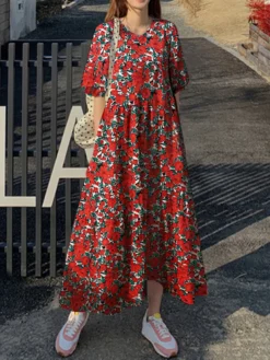Floral Print Half Sleeve O-neck Loose Dress -Zanzea Shop 2f10e625 2106 44fb b2b1 afa3f8878bb2