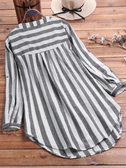 Striped Irregular Button Plus Size Shirt For Women -Zanzea Shop 2f3a59d1 1e1a 4e89 a33a b5239ac77c47