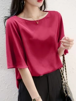 Satin Solid Ruffle Sleeve Boat Neck Women Blouse -Zanzea Shop 2f3eb5f5 173f 4488 8342 20fde89cbc59