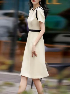 Contrast Short Sleeve Crew Neck Dress For Women -Zanzea Shop 2f4ce9dd d2d9 4f6e 8c8c 17440fff771d