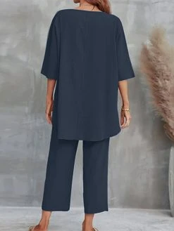 Women Solid Crew Neck High-Low Hem Cotton Co-ords -Zanzea Shop 2f88268d b7c3 4b1e 9835 b103c6181e6c