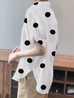 Dot Print Slit Hem Button Roll Sleeve Lapel Shirt -Zanzea Shop 2f98568f 62f7 4677 8a72 78837fcdb7ef