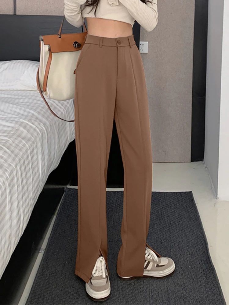 Solid High Waist Pocket Double Slit Hem Tailored Pants 7 Solid High Waist Pocket Double Slit Hem Tailored Pants - Image 7