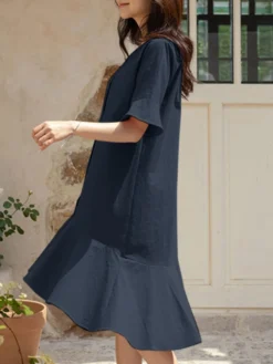 Women Solid Ruffle Sleeve V-neck Button Mermaid Dress -Zanzea Shop 2fa0c7fe b055 435f a44b 3deabd556eda