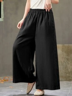Solid Pocket Elastic Waist Wide Leg Casual Cotton Pants -Zanzea Shop 2fc7c036 66cb 4a52 b38b 9fac06433255