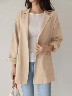 Casual Solid Color Lapel Long Sleeve Plus Size Jackets With Button -Zanzea Shop 2ff2751d 0bf4 4391 b096 d34266ad154a
