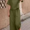 Solid Elastic Waist Short Sleeve Cotton Casual Suit