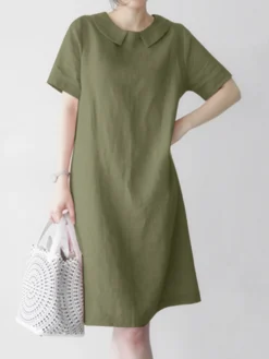 Women Solid Peter Pan Collar Short Sleeve Dress -Zanzea Shop 307f188a ec11 42cc b03c 2fe26c7f604f