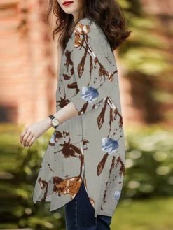 Plants Print Slit Curved Hem Long Sleeve Stand Collar Blouse -Zanzea Shop 30ae3c75 eca1 4457 abed 7a0ff5129eb1