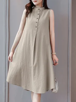 Solid Stand Collar Button Sleeveless Dress For Women 15 Solid Stand Collar Button Sleeveless Dress For Women -Zanzea Shop 30fe56ea 9ae7 444b be1d 01deff1afdfc