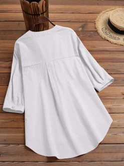 Solid Button Pocket High-Low Hem Casual Cotton Blouse -Zanzea Shop 3101d0cc 2a4c 493b bfd4 375f117b0a37