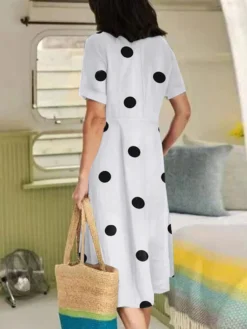 Dot Print Pocket V-neck Short Sleeve Casual Dress -Zanzea Shop 31039af4 8b5a 4b80 9b42 b3aa0f3d298d